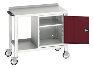 16922802.** verso mobile welded bench with cupboard & steel top. WxDxH: 1000x600x910mm. RAL 7035/5010 or selected